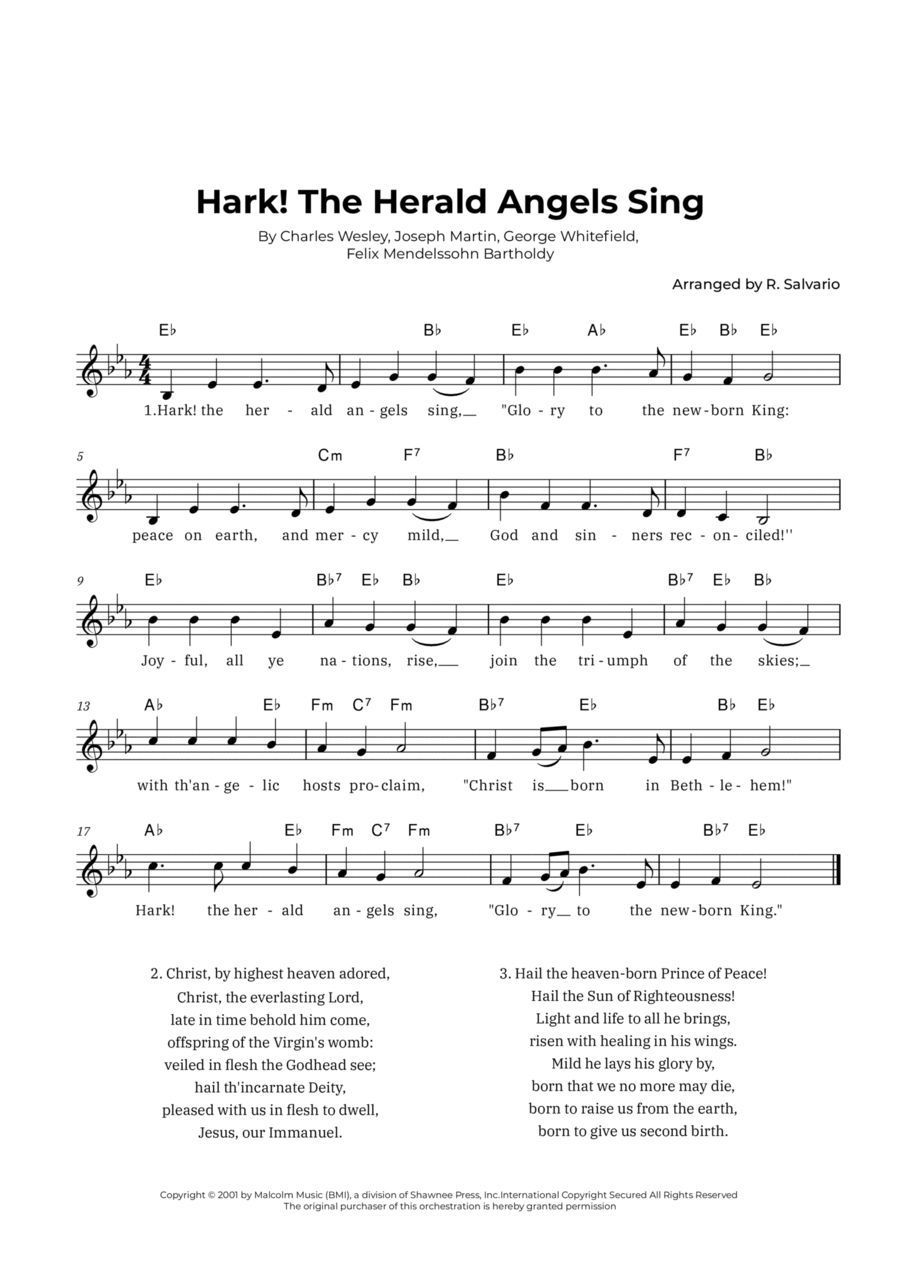 Hark! The Herald Angels Sing (Key of E-Flat Major) Piano scores gallery preview page 1