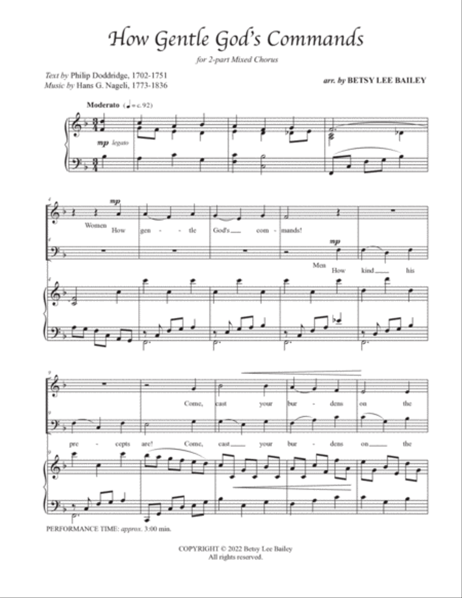 How Gentle God's Commands 2-Part scores gallery preview page 2