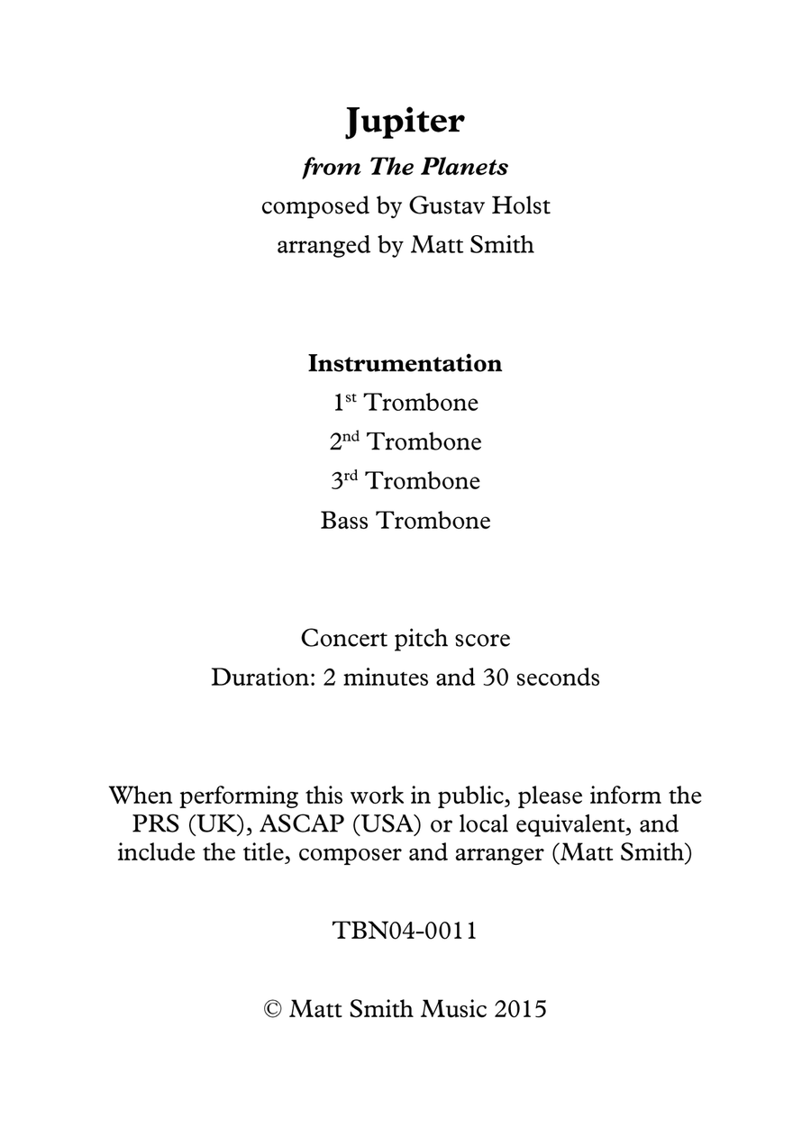 Jupiter from The Planets by Gustav Holst - TROMBONE QUARTET Brass Quartet scores gallery preview page 2
