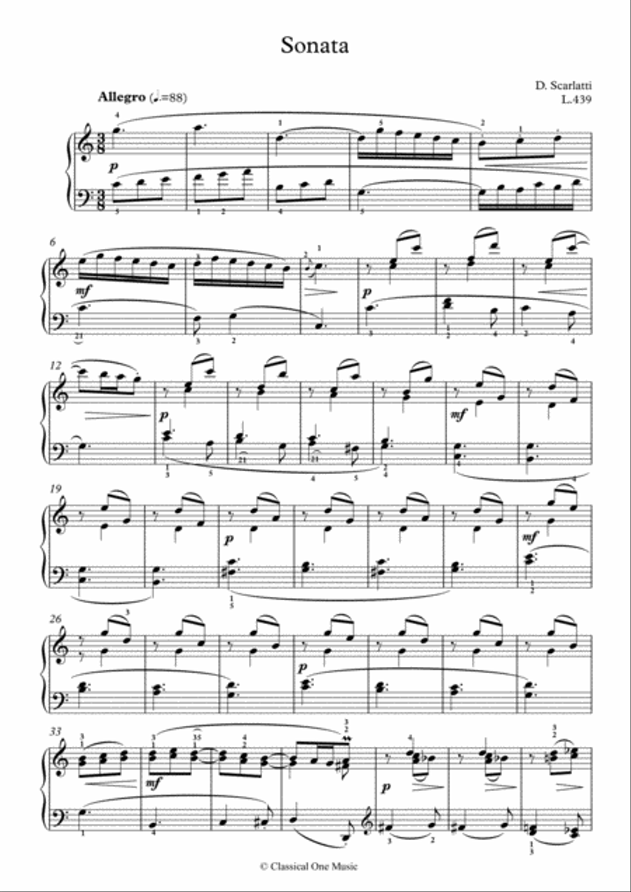 Scarlatti-Sonata in C-Major L.439 K.255(piano) Piano Solo scores gallery preview page 2