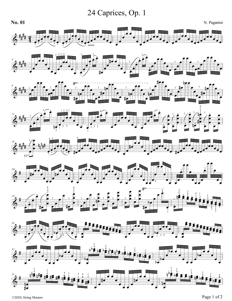 Paganini 24 caprices for Violin, No. 01 Violin Solo scores gallery preview page 1