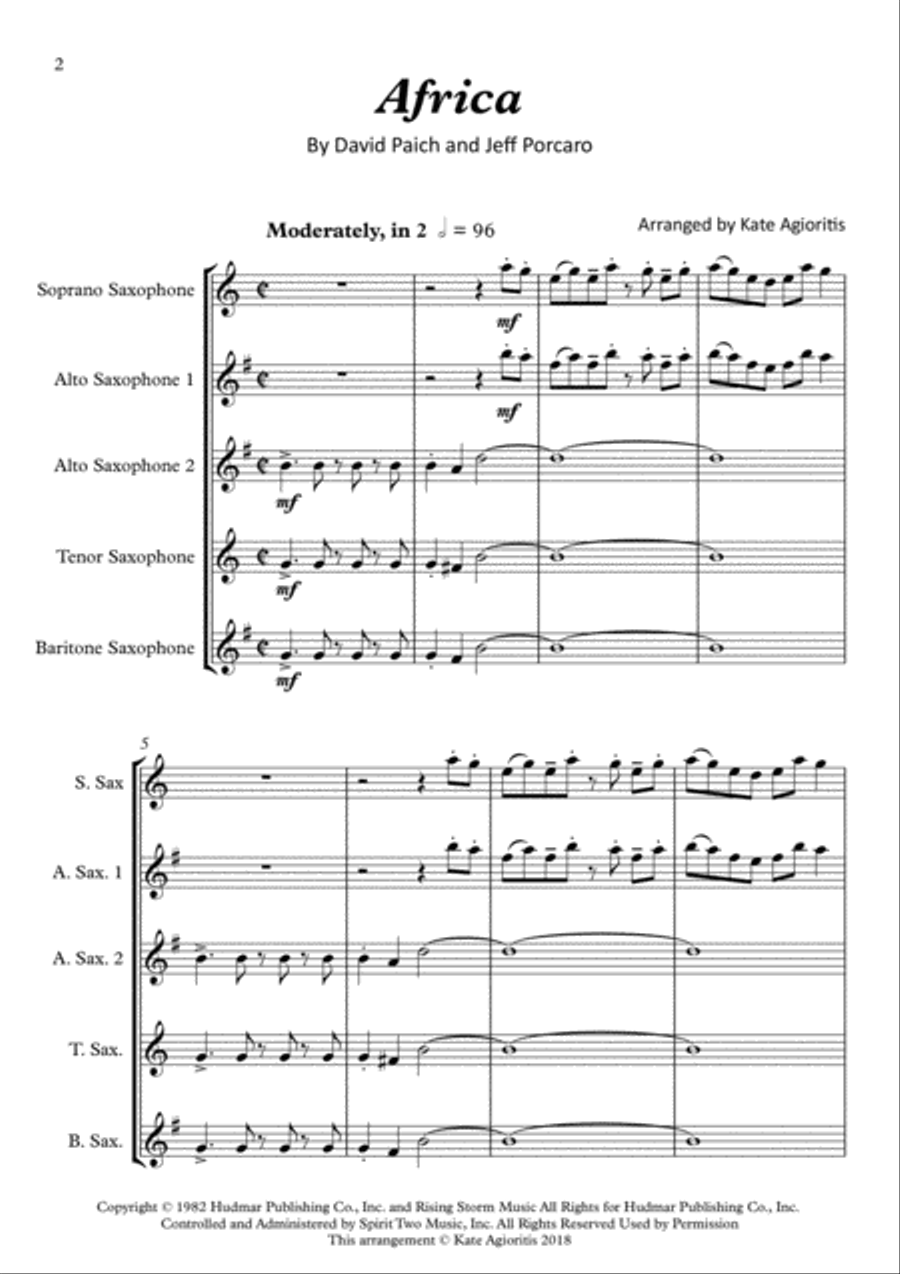 Africa Africa Saxophone Quintet scores gallery preview page 2