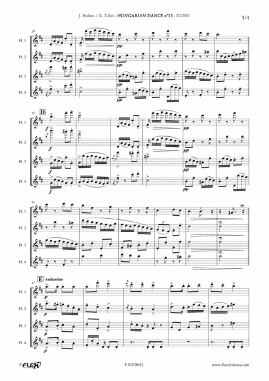 Hungarian Dance No. 13 Flute Quartet scores gallery preview page 3