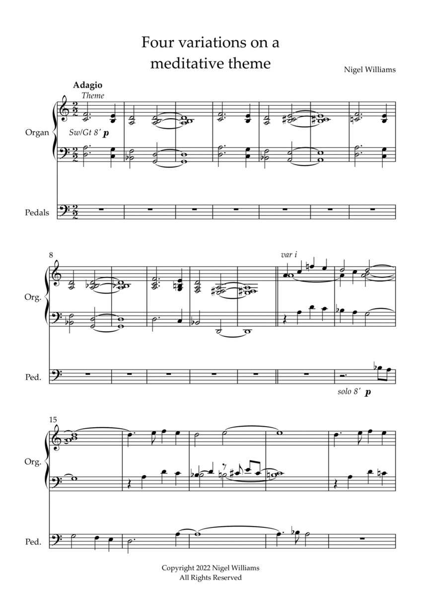 Four variations on a meditative theme, for Organ