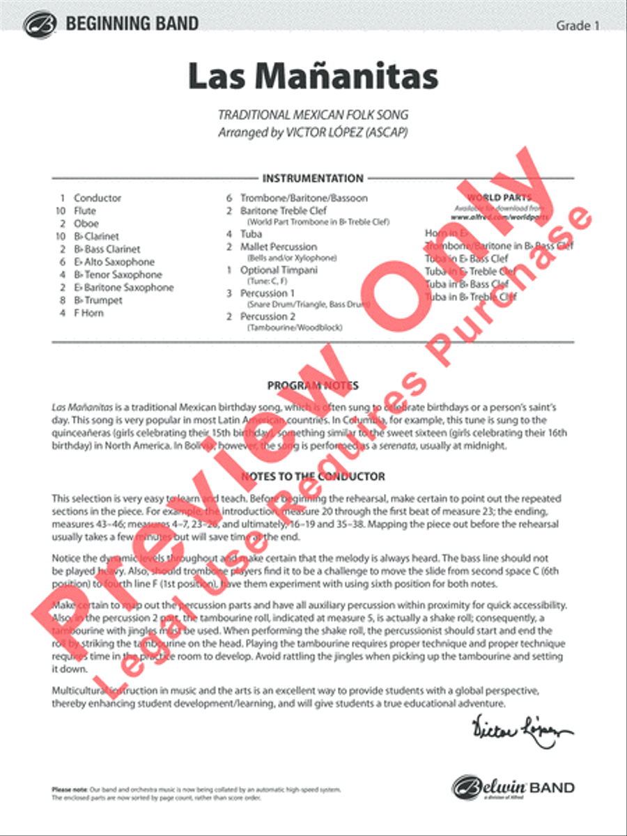 Las Mañanitas Concert Band scores gallery preview page 2