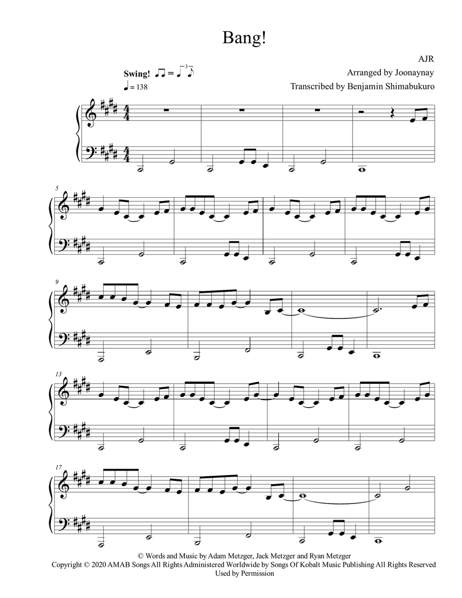 Bang! Bang! Piano Solo scores gallery preview page 1