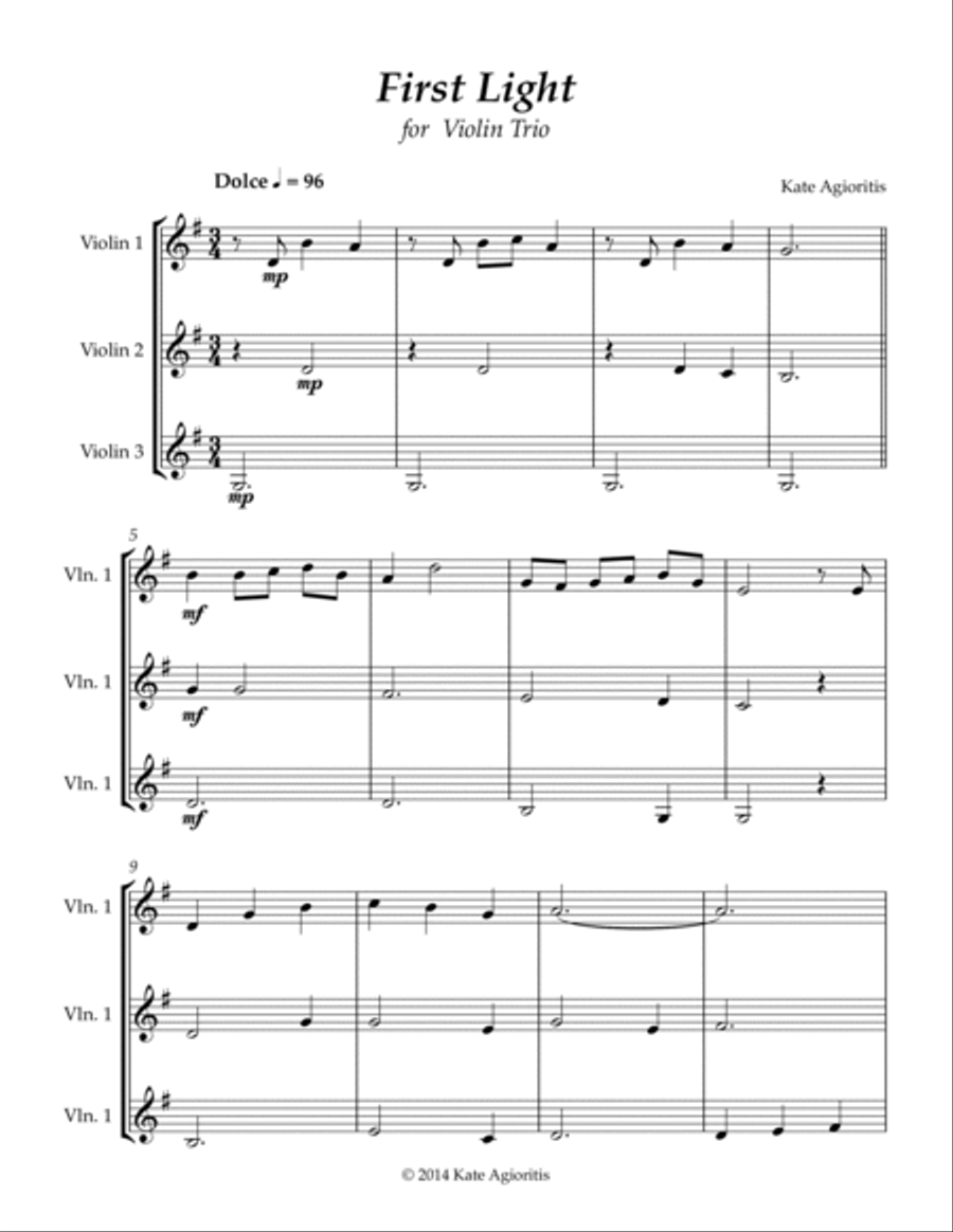 First Light - for Violin Trio String Trio scores gallery preview page 4