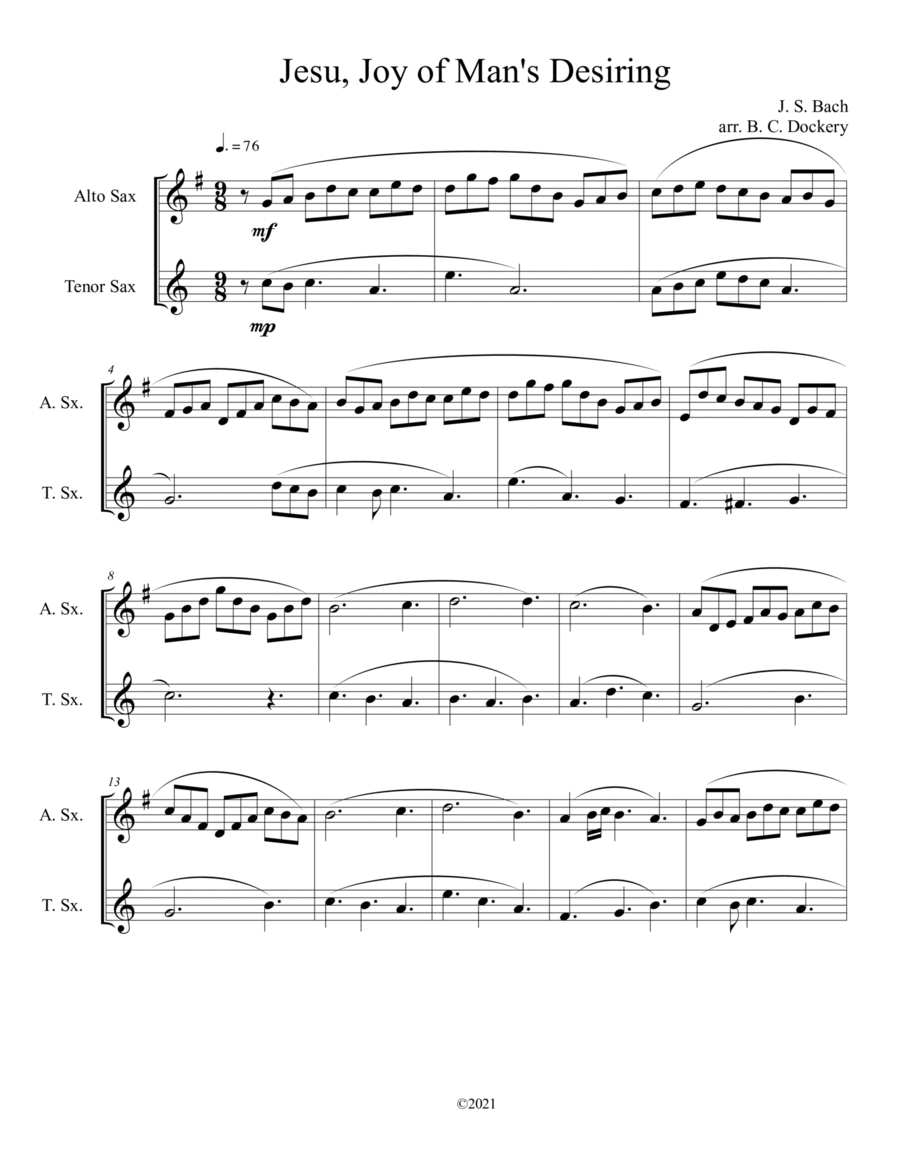 Jesu, Joy of Man's Desiring (Alto and Tenor Sax Duet) Woodwind Duet scores gallery preview page 1