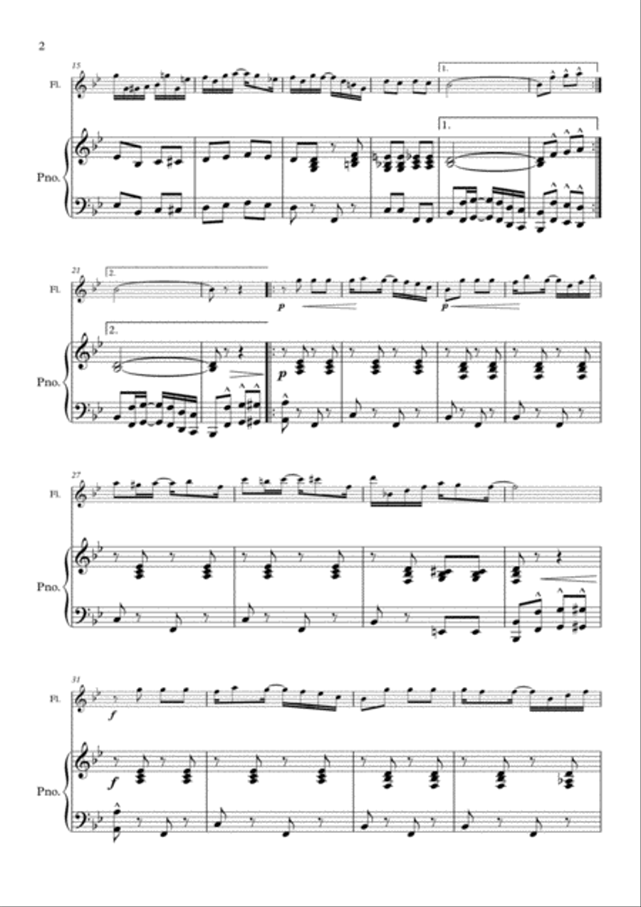 Sunflower Drag arranged for Flute and Piano Flute Solo scores gallery preview page 2