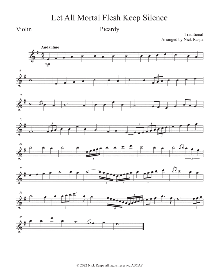 Let All Mortal Flesh Keep Silence (String Trio) Violin part String Trio scores gallery preview page 1