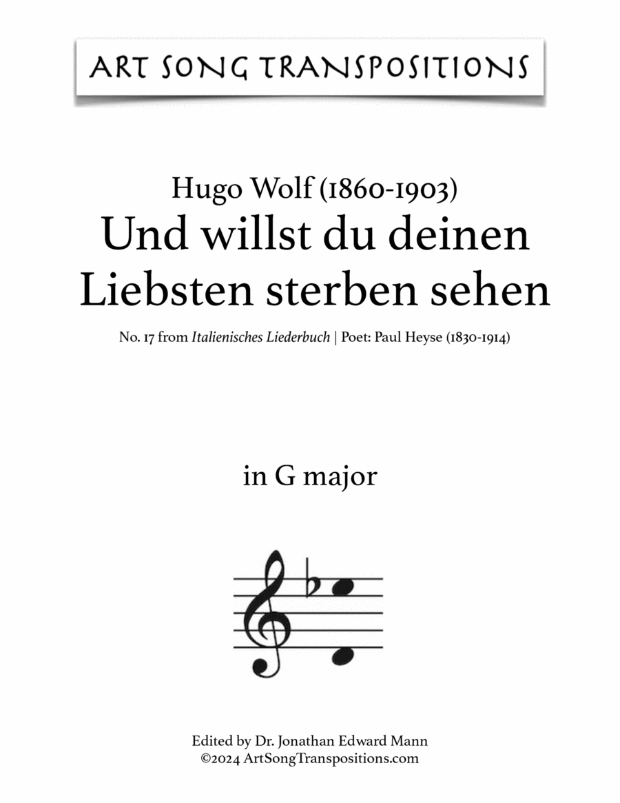 WOLF: Und willst du deinen Liebsten sterben sehen (transposed to G major) Voice scores gallery preview page 1