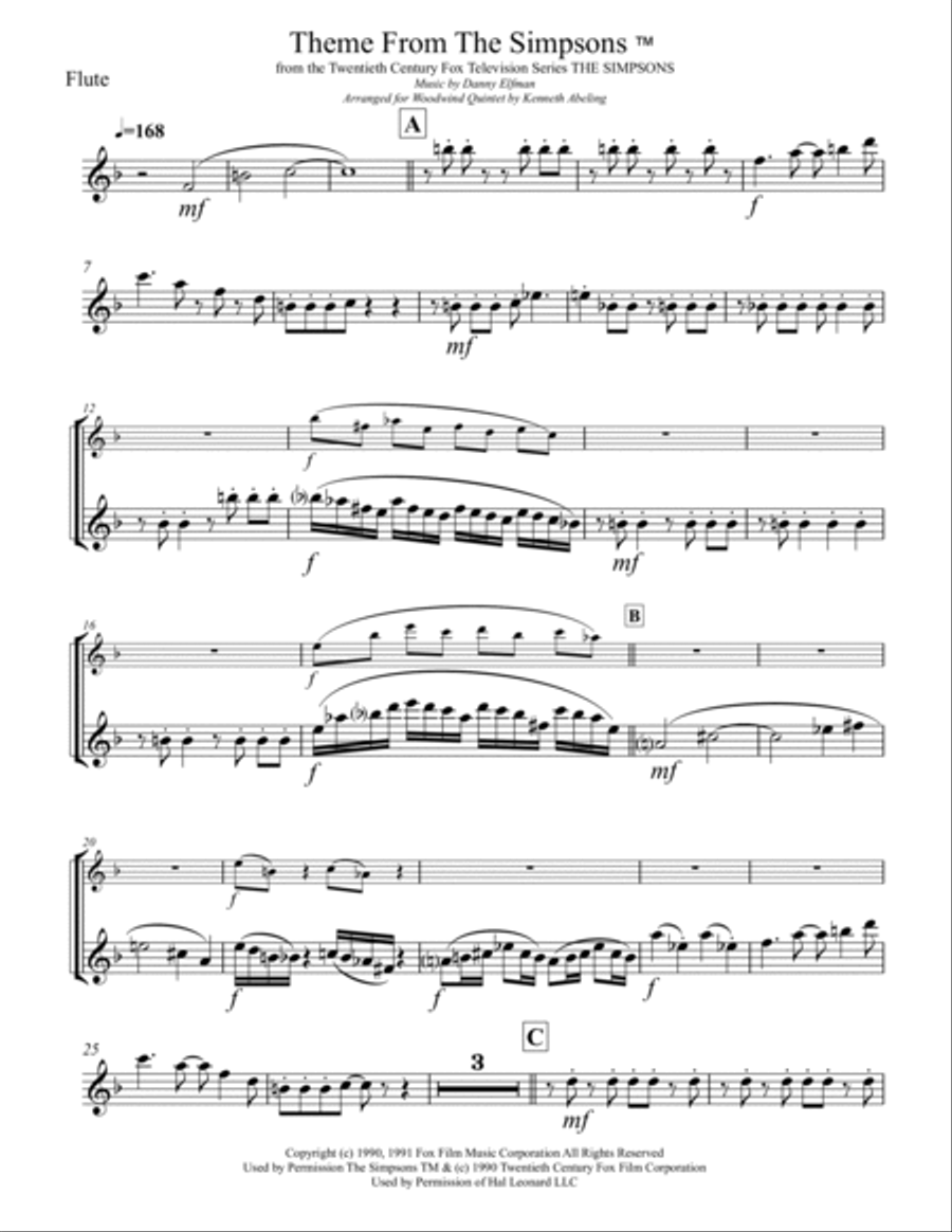 Theme From The Simpsons TM from the Twentieth Century Fox Television Series THE SIMPSONS Woodwind Quintet scores gallery preview page 6