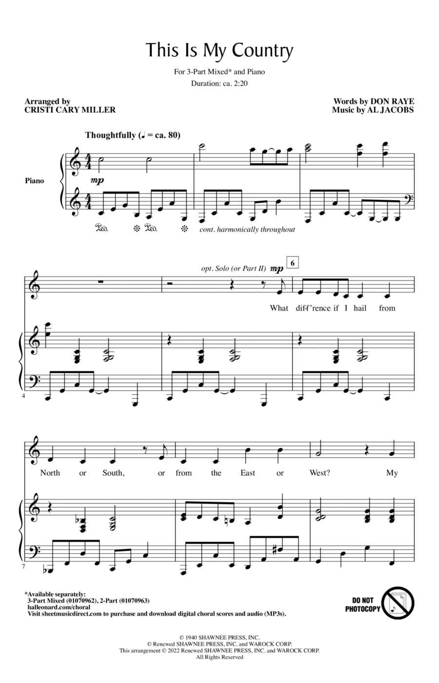 This Is My Country (arr. Cristi Cary Miller) 3-Part scores gallery preview page 1