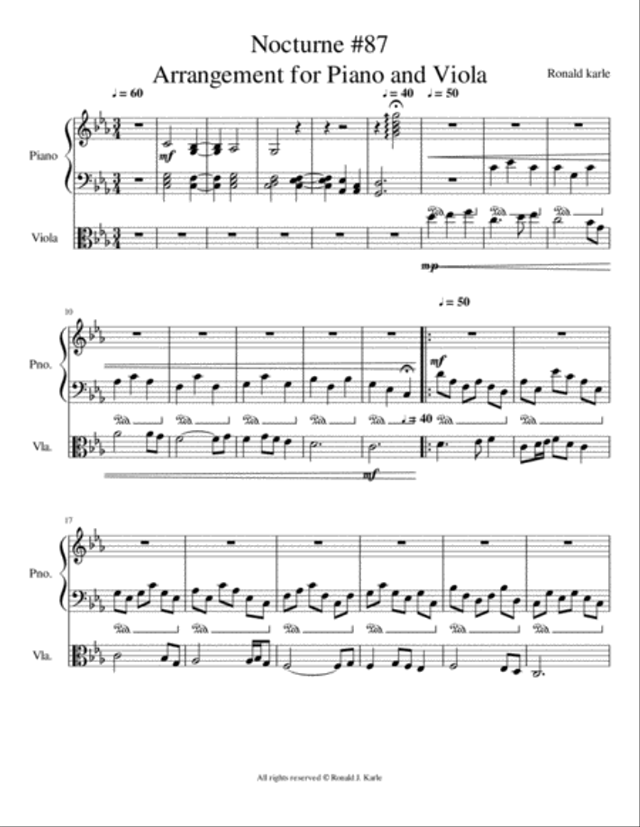 Nocturne #87 by : Ronald J. Karle for Piano and Viola Viola scores gallery preview page 2