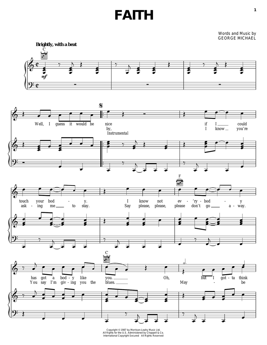 Faith Piano, Vocal, Guitar scores gallery preview page 1