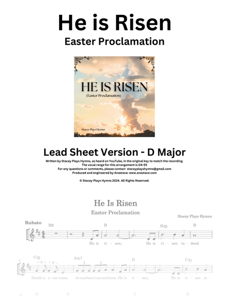 He Is Risen (Easter Proclamation) [Lead Sheet D Major] image number null