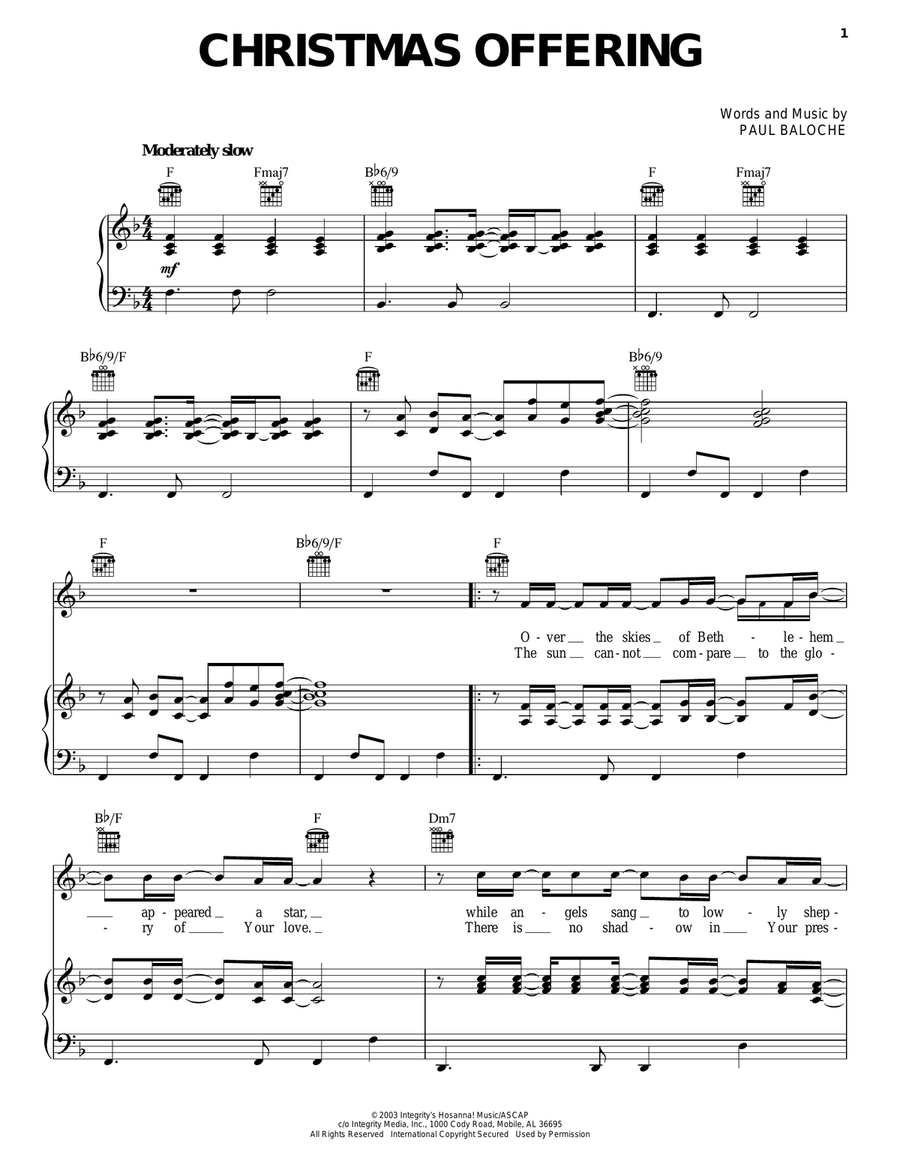 Christmas Offering Piano, Vocal, Guitar scores gallery preview page 1