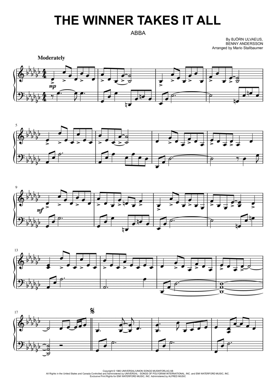 The Winner Takes It All Piano Solo scores gallery preview page 1