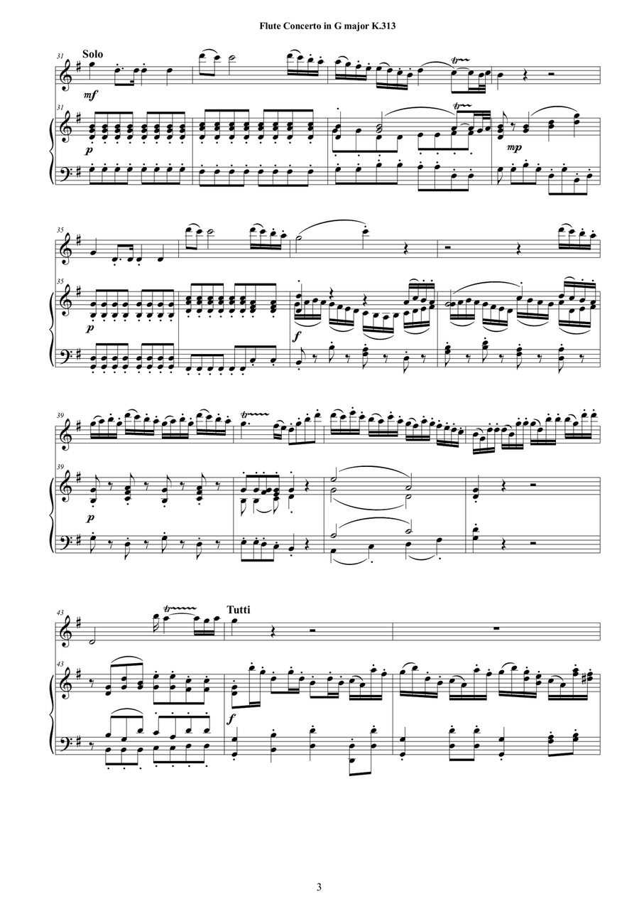 Mozart - Flute Concerto in G major K 313 for Flute and Piano - Score and Part Flute Solo scores gallery preview page 3