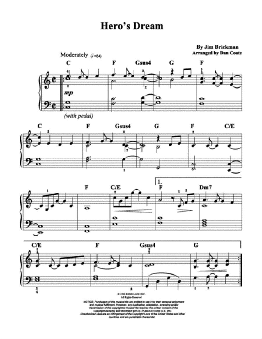 Hero's Dream Easy Piano scores gallery preview page 1