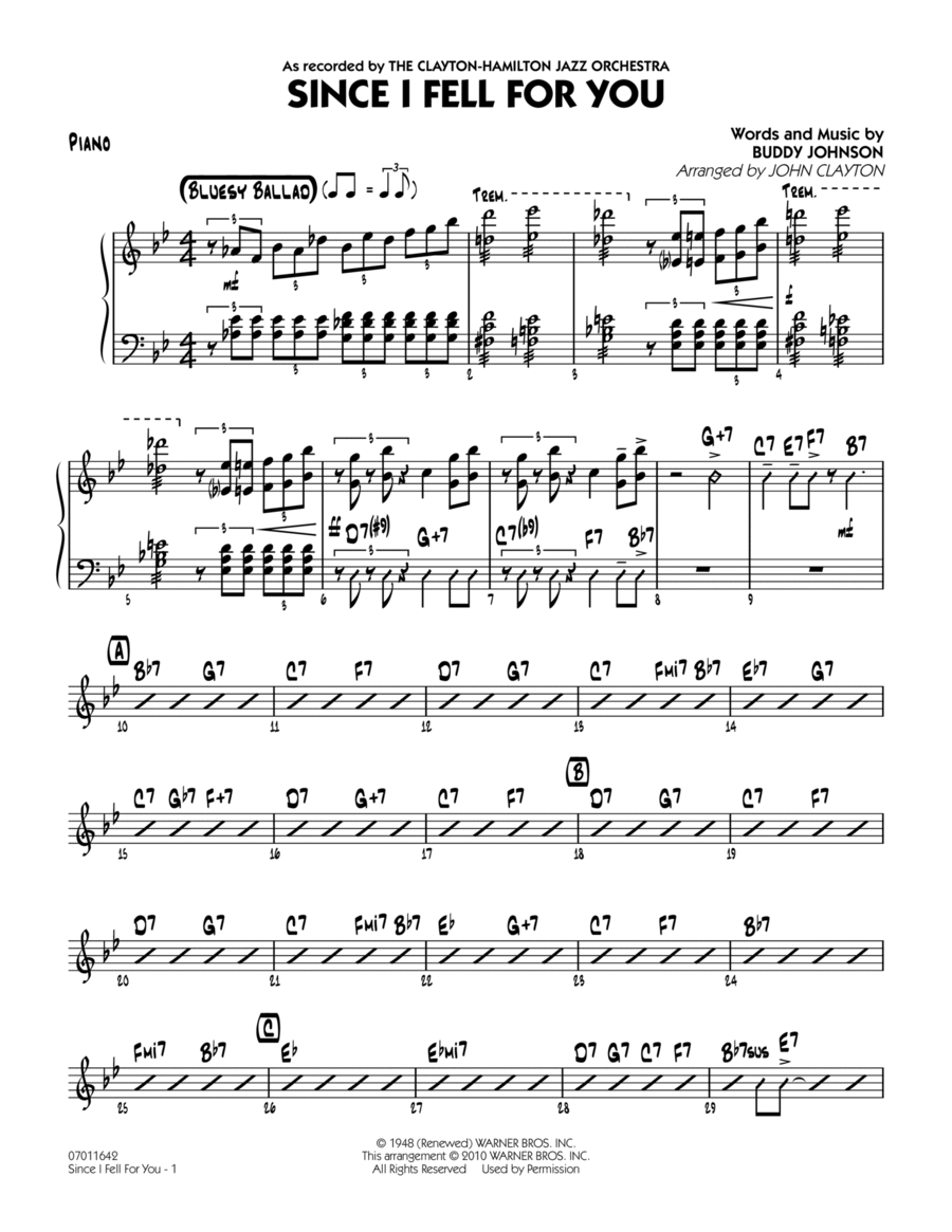 Since I Fell for You (arr. John Clayton) - Piano