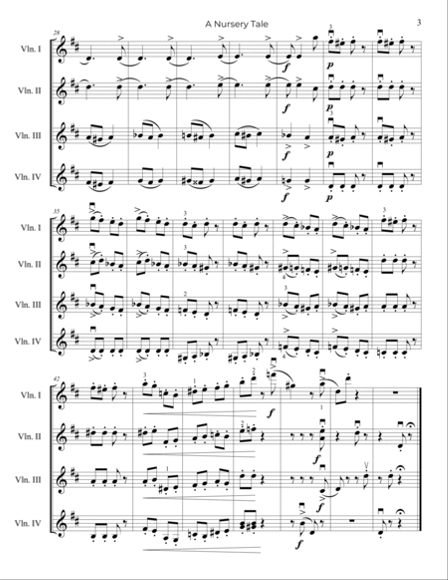 Tchaikovsky: A Nursery Tale, Op.39, No.19 - for Violin Quartet String Quartet scores gallery preview page 4