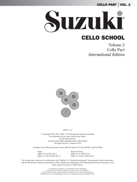 Suzuki Cello School, Volume 2 by Dr. Shinichi Suzuki Cello - Sheet Music