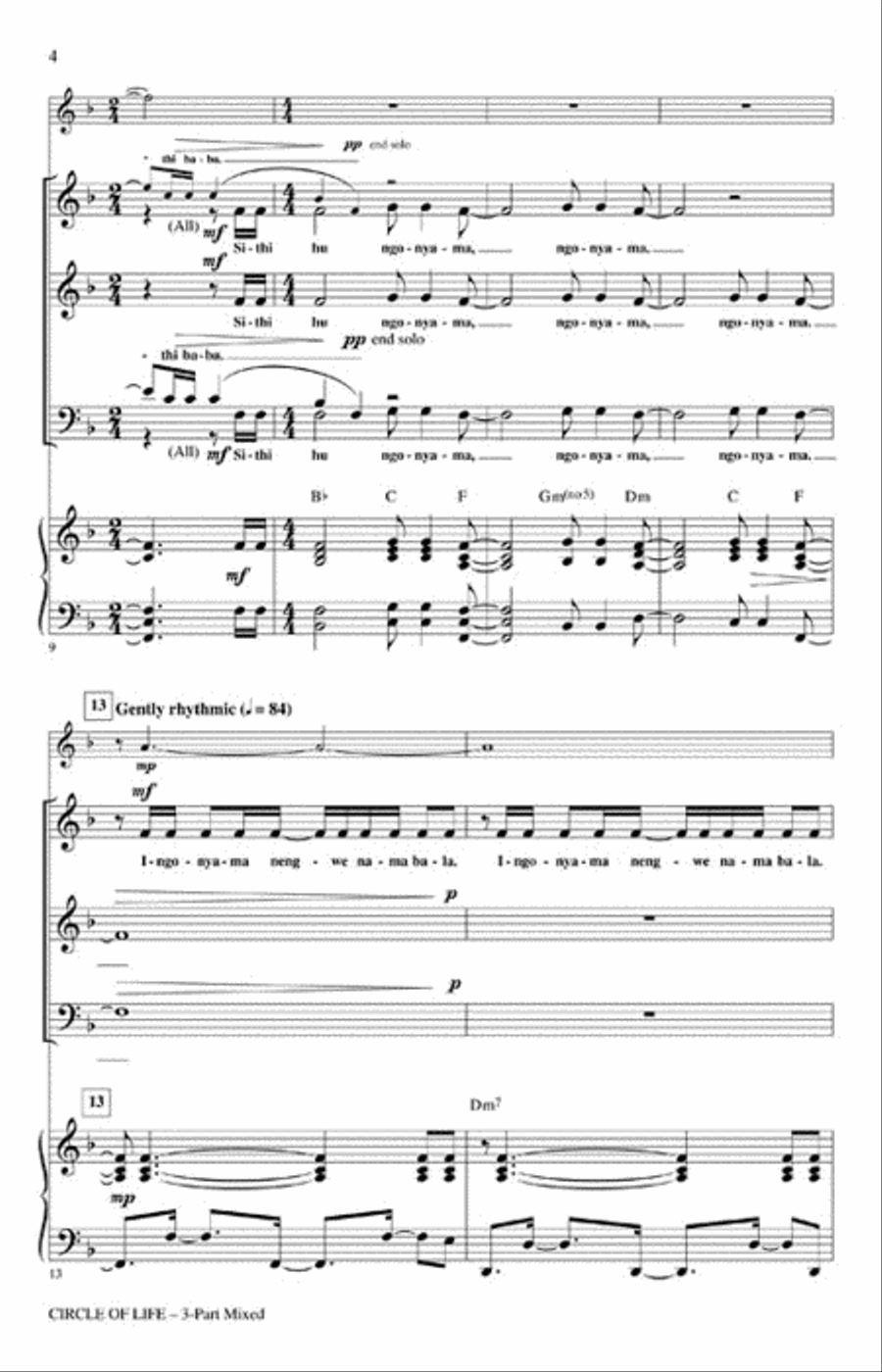 Circle of Life (with Nants' Ingonyama) Choir scores gallery preview page 3