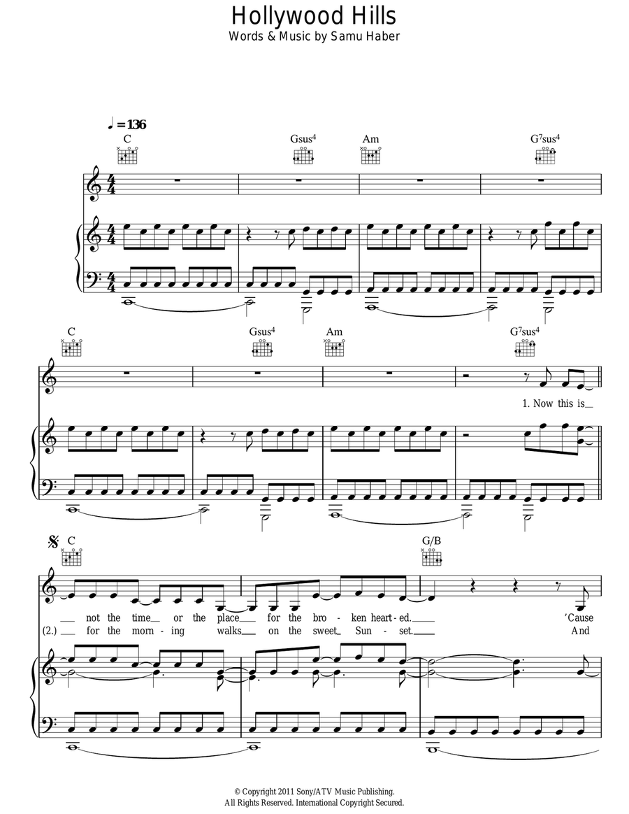 Hollywood Hills Piano, Vocal scores gallery preview page 1
