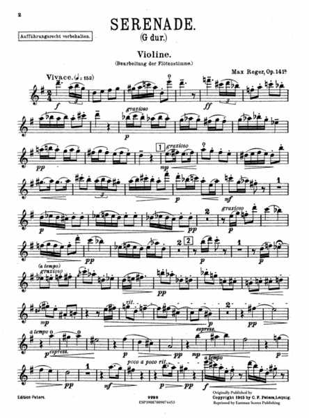 Serenade (G dur) fur Flote, Violine und Bratsche, oder 2 Violinen und Bratsche, op. 141a