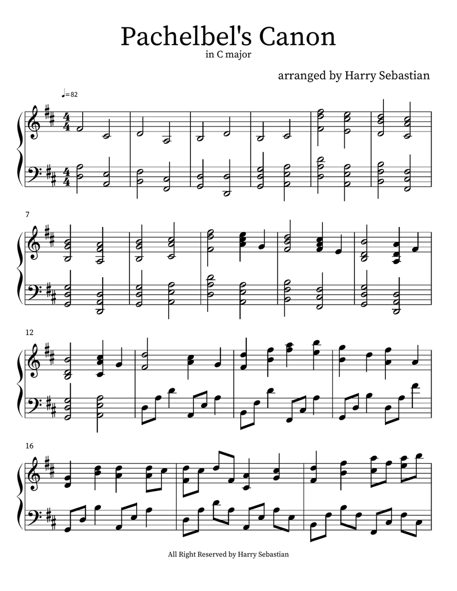 JS Bach- Pachelbel's Canon in D major( Advance Version) Piano Solo scores gallery preview page 1