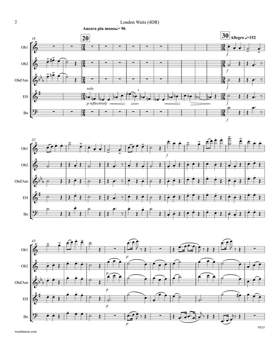 London Waits for 4 double reeds (Past 3 O’Clock) (4’10) Woodwind Quartet scores gallery preview page 2