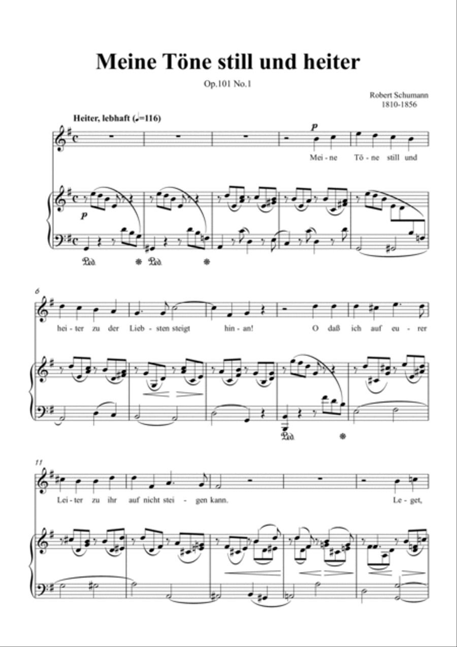Schumann-Meine Töne still und heiter,Op.101 No.1 in G Major for Voice and Piano Voice Solo scores gallery preview page 2