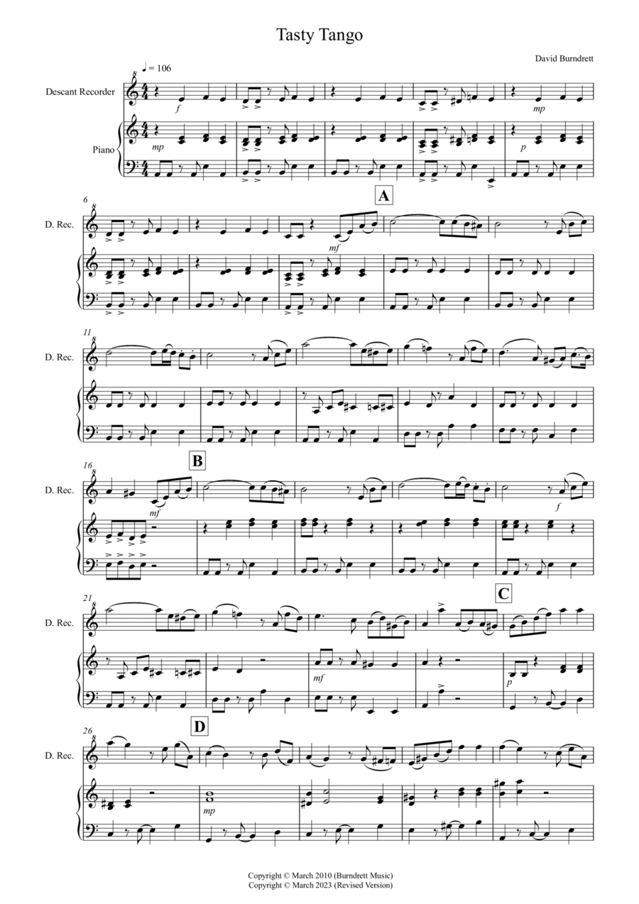 Tasty Tango for Descant Recorder and Piano Woodwind Duet scores gallery preview page 1