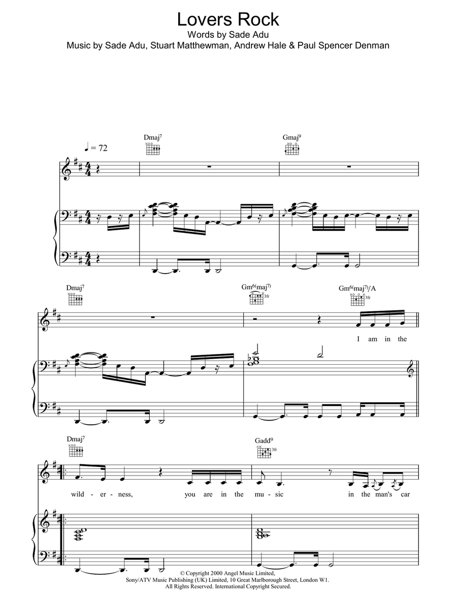 Lovers Rock Piano, Vocal, Guitar scores gallery preview page 1