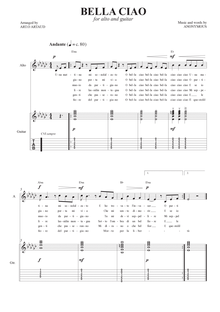 Bella Ciao Acoustic Guitar scores gallery preview page 1