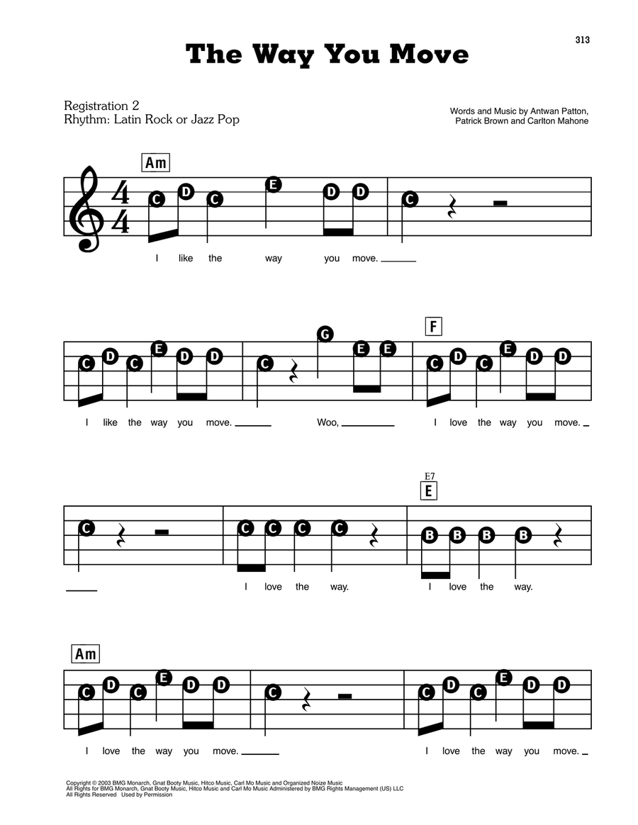 The Way You Move (feat. Sleepy Brown) Electronic Keyboard scores gallery preview page 1