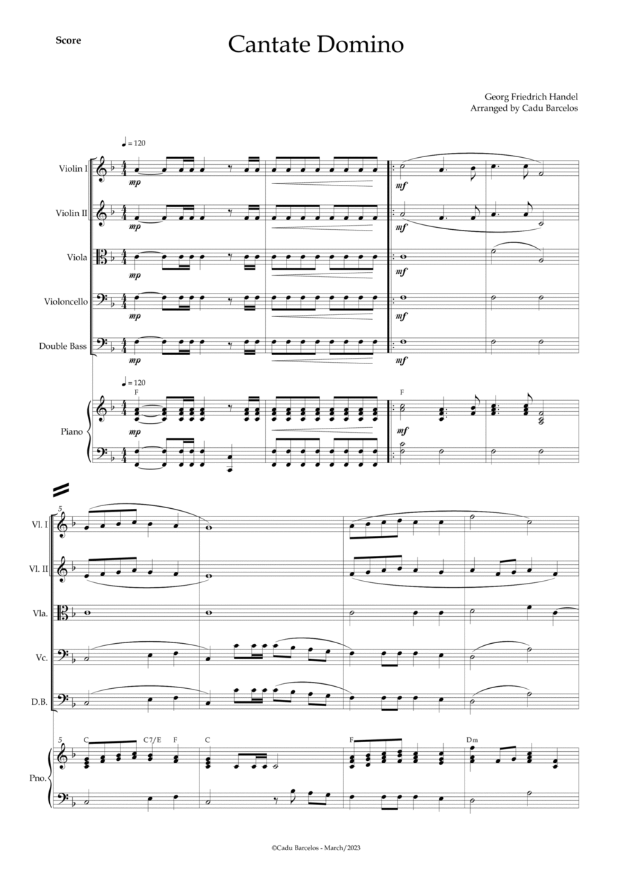 Cantate Domino - Handel (Strings Quintet) Piano and chords String Quintet scores gallery preview page 1
