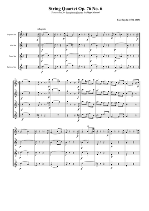 Book cover for String Quartet Op. 76 No. 6 for Saxophone Quartet (SATB)
