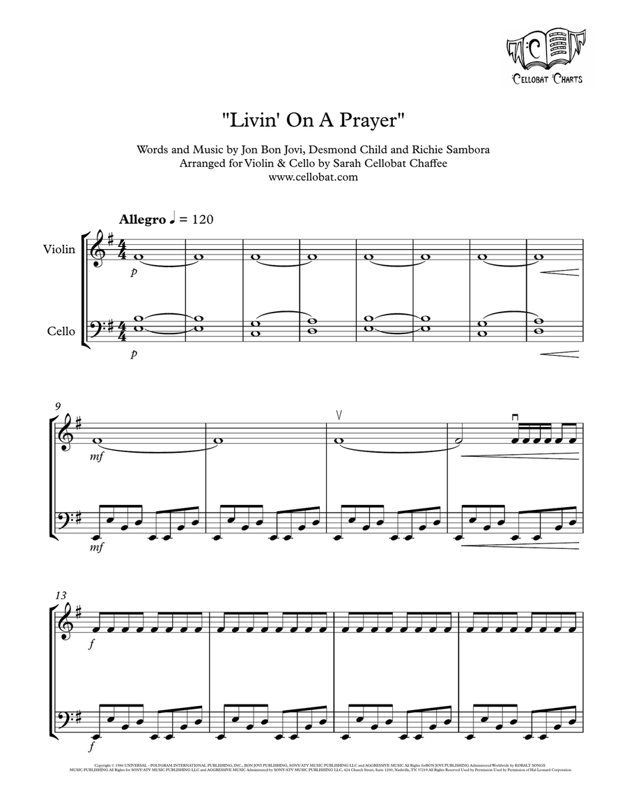 Livin' On A Prayer String Duet scores gallery preview page 1