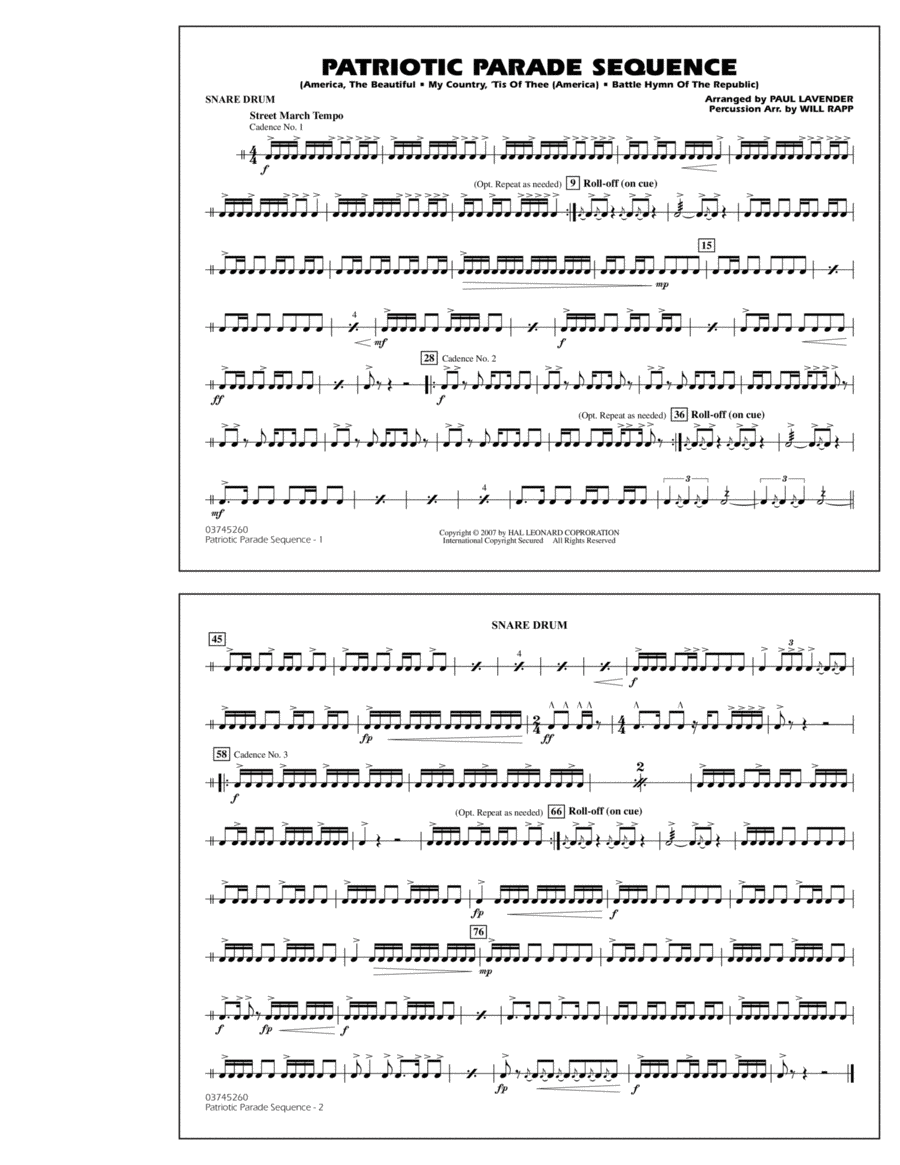 Patriotic Parade Sequence - Snare Drum Marching Band scores gallery preview page 1