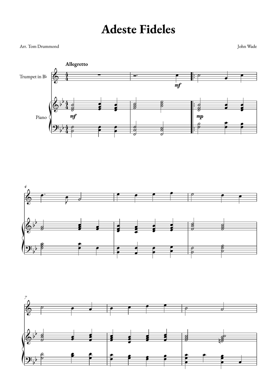 Adeste Fidelis B-Flat Trumpet scores gallery preview page 1