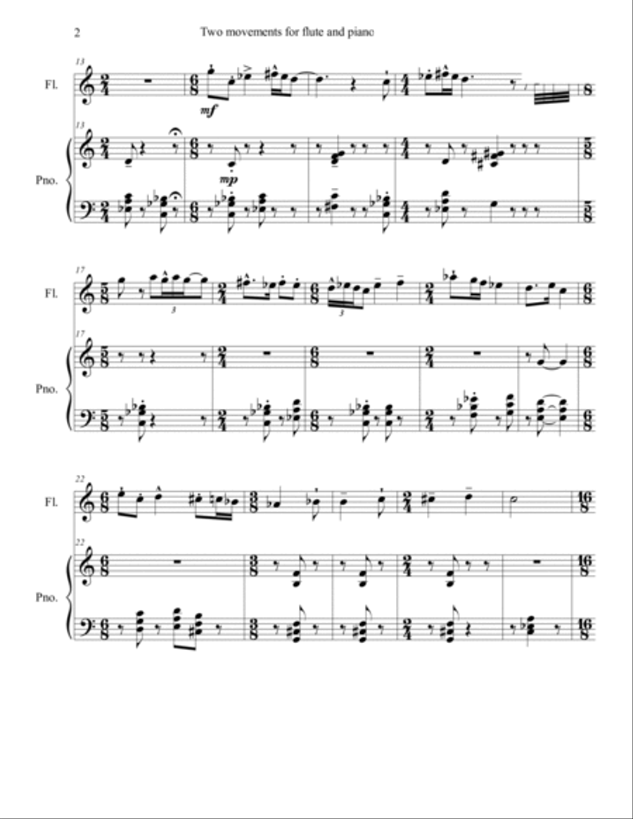 Two movements for flute and piano ( 1.allegro moderato ) Small Ensemble scores gallery preview page 2