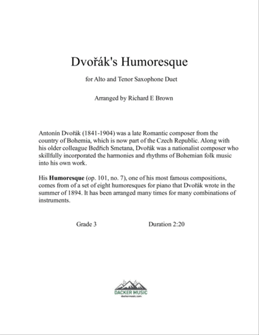 Dvorak's Humoresque - Saxophone Duet Woodwind Duet scores gallery preview page 2