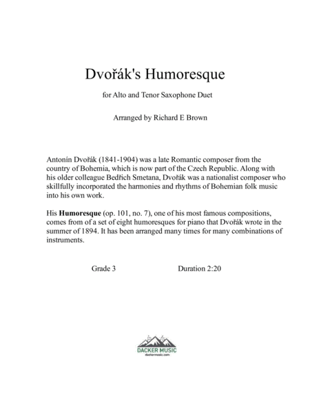 Dvorak's Humoresque - Saxophone Duet image number null
