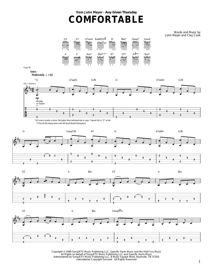 Comfortable Acoustic Guitar scores gallery preview page 1