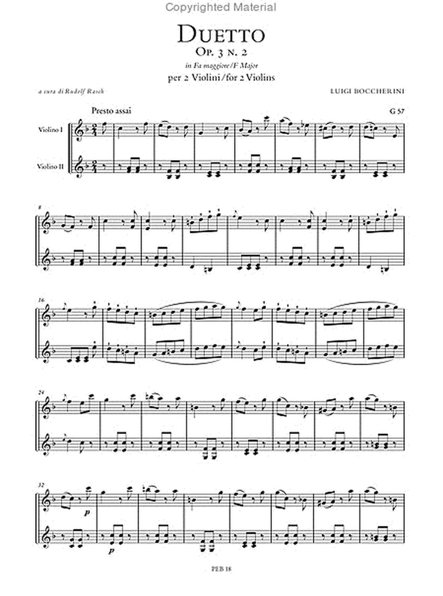 Duetto Op. 3 No. 2 (G 57) in F Major for 2 Violins