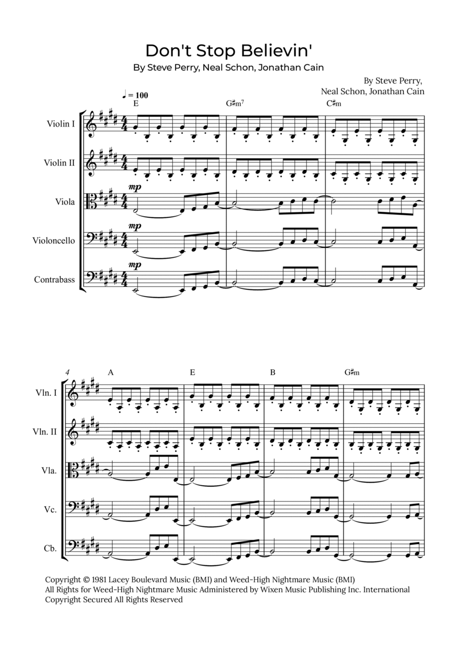 Don't Stop Believin' Don't Stop Believin' String Quintet scores gallery preview page 1