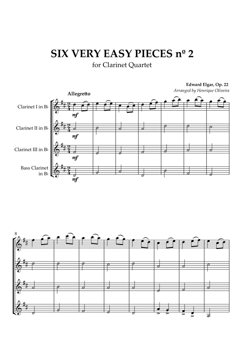 Six Very Easy Pieces nº 2 (Allegretto) - Clarinet Quartet image number null
