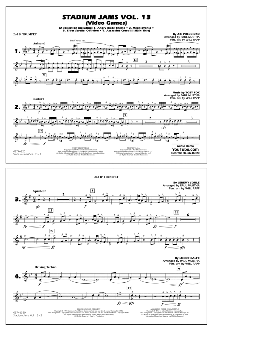 Stadium Jams Volume 13 (Video Games) - 2nd Bb Trumpet B-Flat Trumpet scores gallery preview page 1